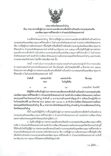 ประกาศรายชื่อผู้ผ่านการสรรหาและเลือกสรรเพื่อจัดจ้างเป็นพนักงานกองทุนผู้สูงอายุ ตำแหน่ง นิติกร